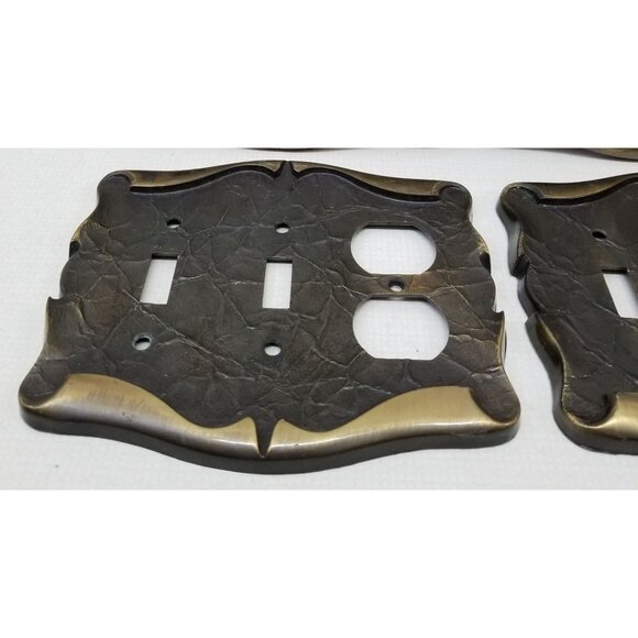 4 Pc Set Light Switch Outlet Covers Toilet Roll Dispenser Brown Gold Hammered Me - Picture 7 of 7